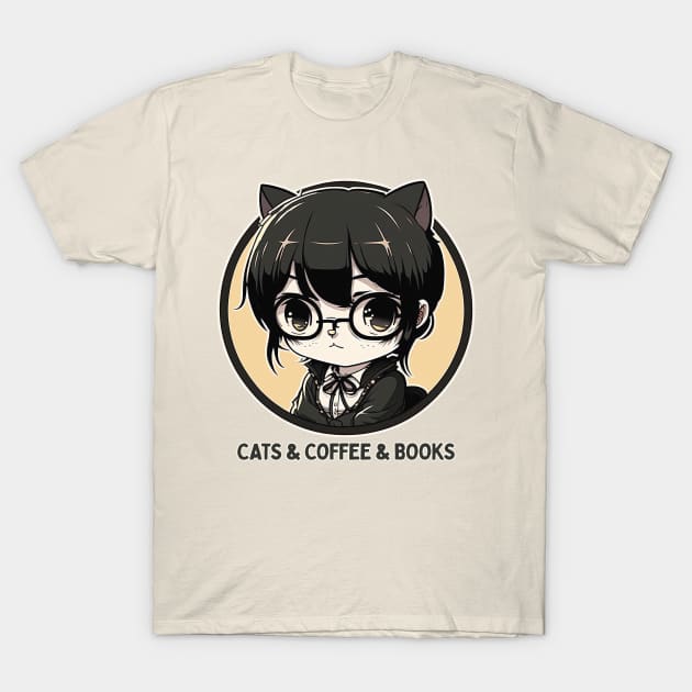 Cats & Coffee & Books T-Shirt by DankFutura